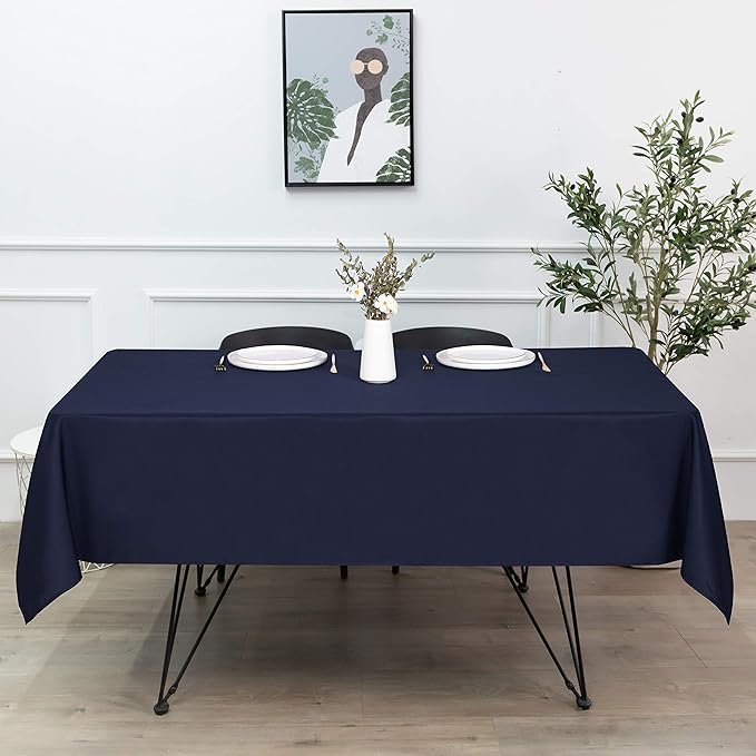 sancua Rectangle Tablecloth - 90 x 156 Inch - Water Resistant Spill Proof Washable Polyester Table Cloth, Decorative Fabric Table Cover for Dining Tables, Buffet Parties and Camping, Navy