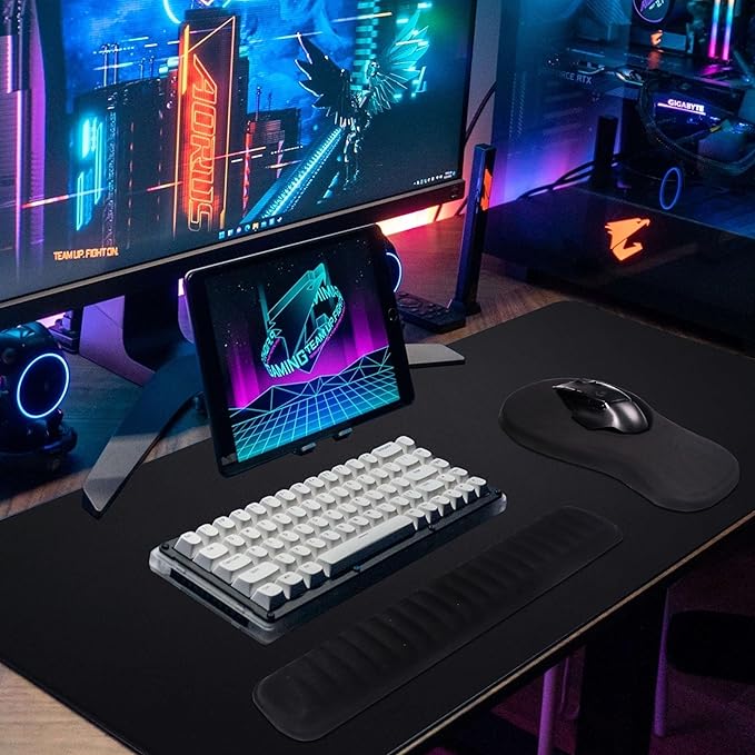 MEKASS Ergonomic Mouse Pad and Keyboard Wrist Rest Set, Super Soft Memory Foam Desk Wrist Support Cute for Computer Keyboard, Non-Slip Arm Rests Cushion for Typing Gaming Office Laptop (Pink Marble)