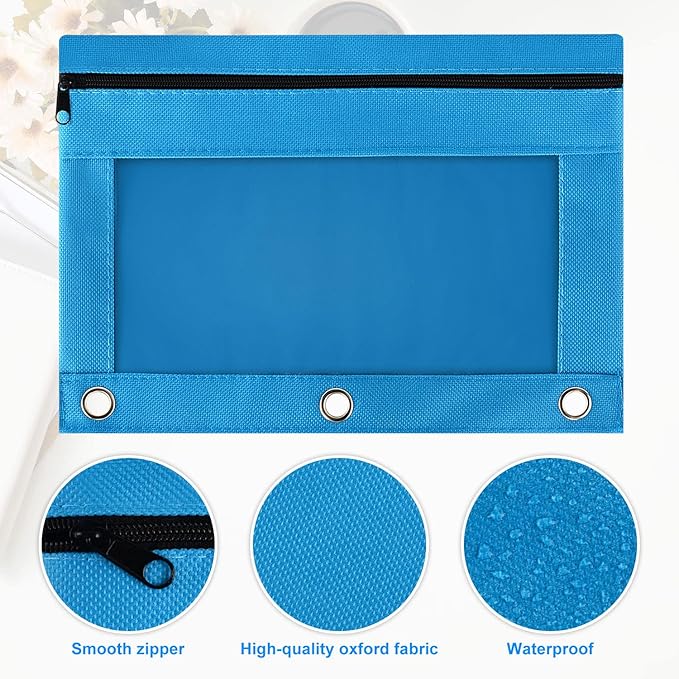 Gloween Pencil Pouch for 3 Ring Binder, 2 Pack Pencil Pouches/Cases with Zipper, Durable Binder Pencil Pouch/Bag for Office School Supplies (Sky Blue)