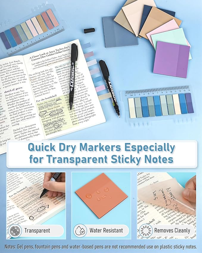 Nicpro 57 PCS Aesthetic Book Annotation Kit with Pen Case, 12 Dual Highlighters, 5 Gel Pens, 6 Mechanical Pencil, 2 Markers 1200PCS Transparent Sticky Notes and Tabs for Bible Study Student Stationary