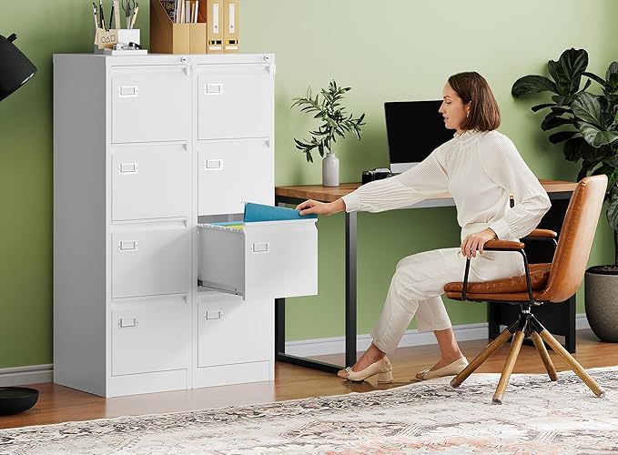Letaya 4 Drawer File Cabinet with Lock,Metal Office Filing Cabinets for Home Office- Storage A4/F4/Letter/Legal -Assembly Required (White)