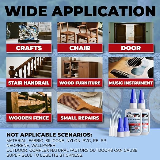 Wood Super Glue 113.6g 4oz, Clear Instant Medium Cyanoacrylate Adhesive Liquid for Woodworking Wooden Crafts Furniture Repairs, All Purpose Strong CA Glue for Metal Glass Plastic Ceramic Leather