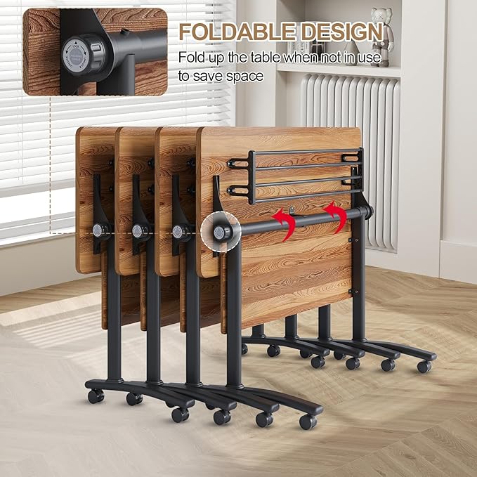 Conference Room Table with Flip-Top Design for Dynamic Meetings, Business Table Computer Desk with Heavy-Duty Frame,Foldable Seminar Meeting Tables for Home Office (4, C, 47.2IN)
