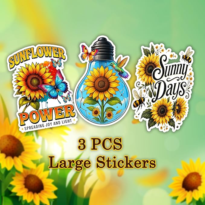 107 PCS Sunflower Stickers Pack, Floral Vinyl Waterproof Decals with Sunflowers Hummingbirds Butterflies, Gift for Kids Teens Adults Boys Girls Birthday Christmas Laptop Water Bottle Scrapbook