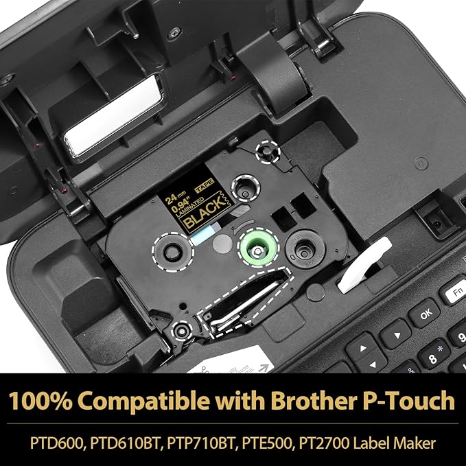 Label KINGDOM 24mm Gold on Black Label Tape Replacement for Brother P-Touch TZe-354 TZe354 1 Inch TZe Tape 24mm 0.94 Laminated Black Compatible with Brother Ptouch PTD600 PTP700 PTP750W PT2730, 3-Pack