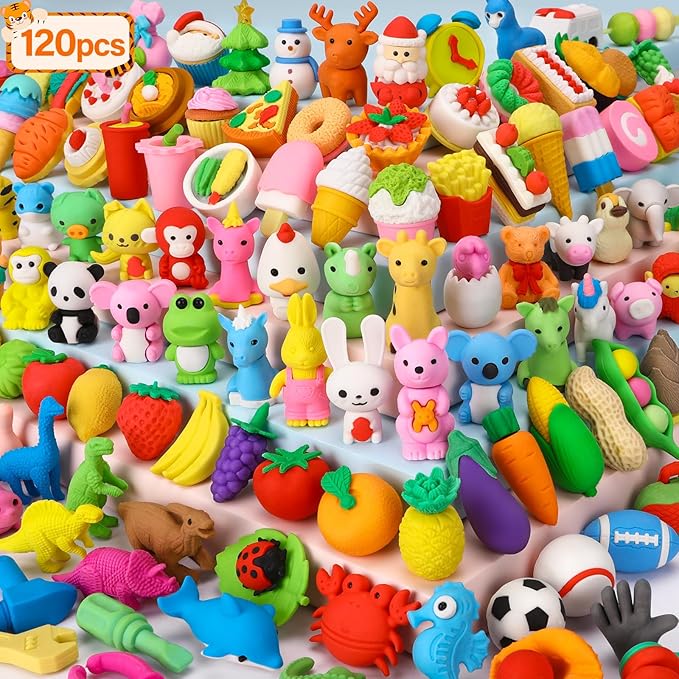 120 Pack Animal Pencil Erasers for Kids, 3D Mini Puzzle Take Apart Erasers, Desk Pets & Treasure Box Toys, Bulk Party Favors, Classroom Prizes, School Supplies, Gift for Boys & Girls