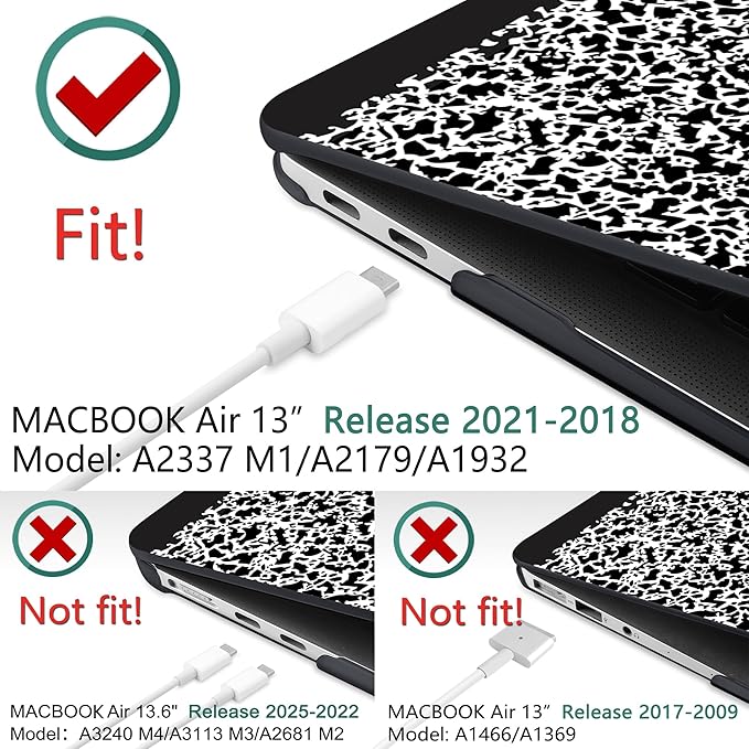 DONGKE Compatible with MacBook Air 13 inch Case 2021 2020 2019 2018 Release A2337 M1 A2179 A1932 with Retina Display & Touch ID, Plastic Hard Shell & Keyboard Cover - Composition Book