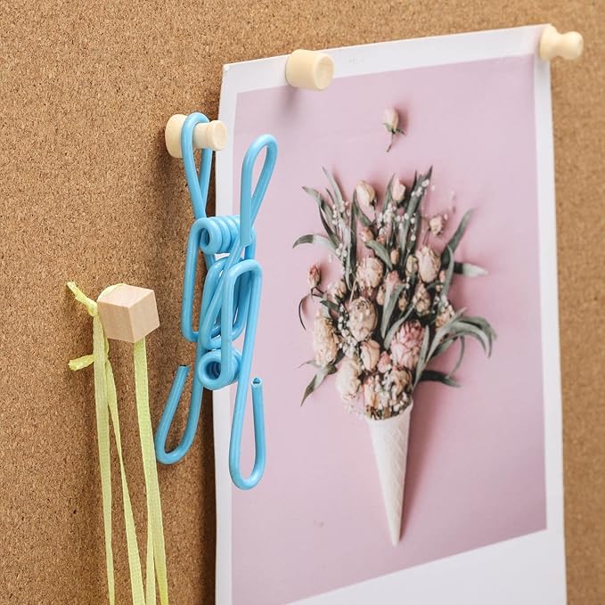 102 Pcs Wood Push Pins 6 Sizes Thumb Tacks for Wall Hangings Corkboard Office or Home