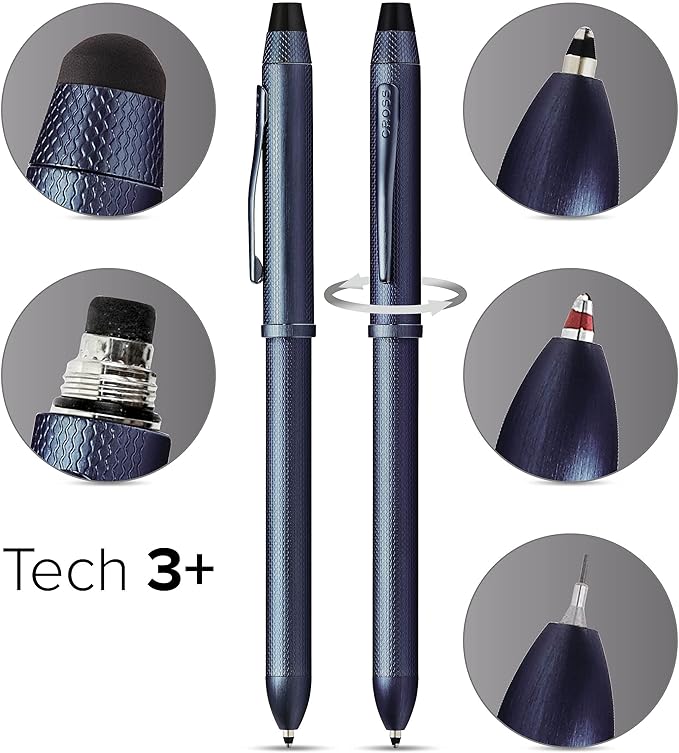 Cross Tech3+ Refillable Tech3+ Presented in a Premium Gift Box - Medium Point, Black Ink, Dark Blue