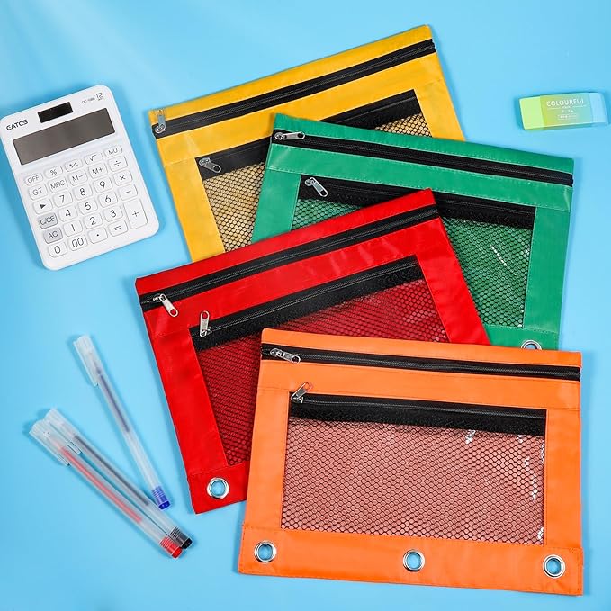 60PCS Pencil Pouches for 3 Ring Binder, 10x7.5 Inch Zippered Binder Pouch, Double Layer Clear PVC and Mesh Pencil Bags with Zipper for School Supplies Organization, Classroom, Travel and Home Storage