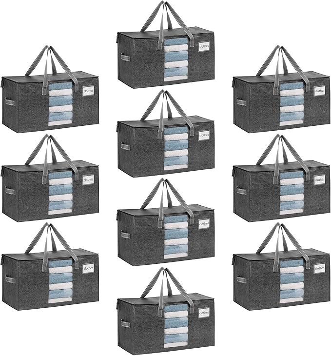 VENO 10 Pack Moving Bags, Comforter and Blanket Storage Bags for Closet, Moving Boxes, Boxes with Lids Alternative, College Dorm Packing Supplies, Foldable Heavy-Duty Tote with Window (Gray, 10 Pack)