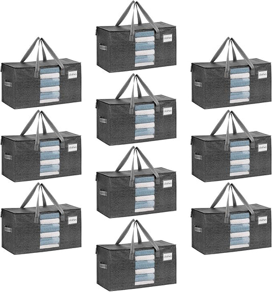 VENO 10 Pack Moving Bags, Comforter and Blanket Storage Bags for Closet, Moving Boxes, Boxes with Lids Alternative, College Dorm Packing Supplies, Foldable Heavy-Duty Tote with Window (Gray, 10 Pack)
