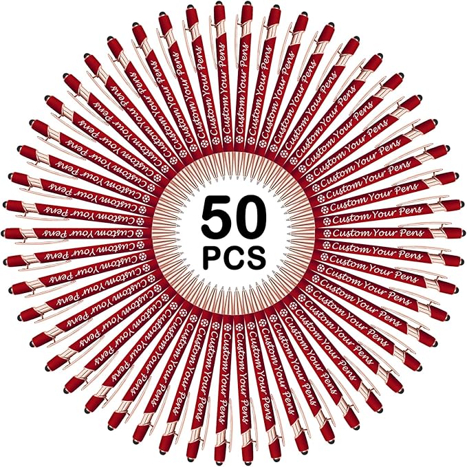 Amlion Personalized Custom Pens with Name Engraved Logo Text,50 Customized Writing Stylus Pen Promotional Item Gift for Men Women Office Business Wedding-Deep Red