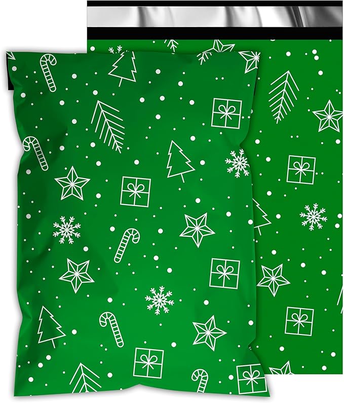Poly Mailers 12x15.5 Inch 50 Pcs - Christmas printed Shipping Bags, 2.4mil Thickness, Waterproof and Tear Resistant Mailing Envelopes, Self-Sealing Packaging Bags for Small Business
