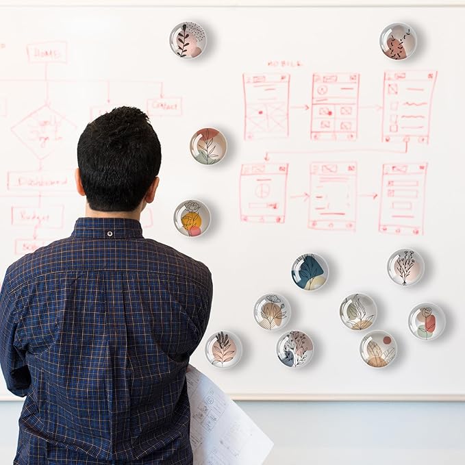 Art Line Flower Refrigerator Magnets 12Pcs Glass Strong Magnetic Refrigerator Magnet Fridge Sticker,Crystal Fridge Magnets Decoration for Crafts,Strong Fridge Magnets for Kitchen, School