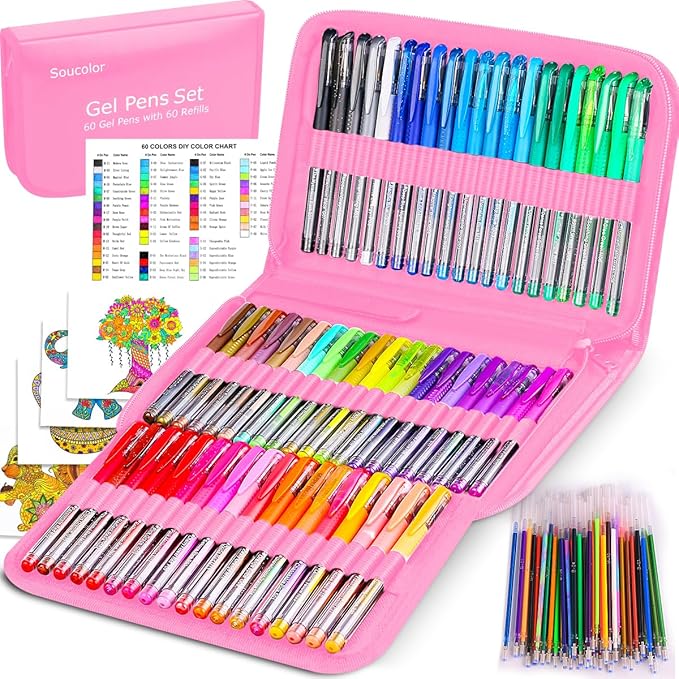Soucolor 120 Pack Aesthetic Pastel Gel Pens, Japanese Stationery Cute Art Supplies for Kids, Teens & Beginner Artists, Gift Set for Girls, Women, Birthday & School Sketching Supplies