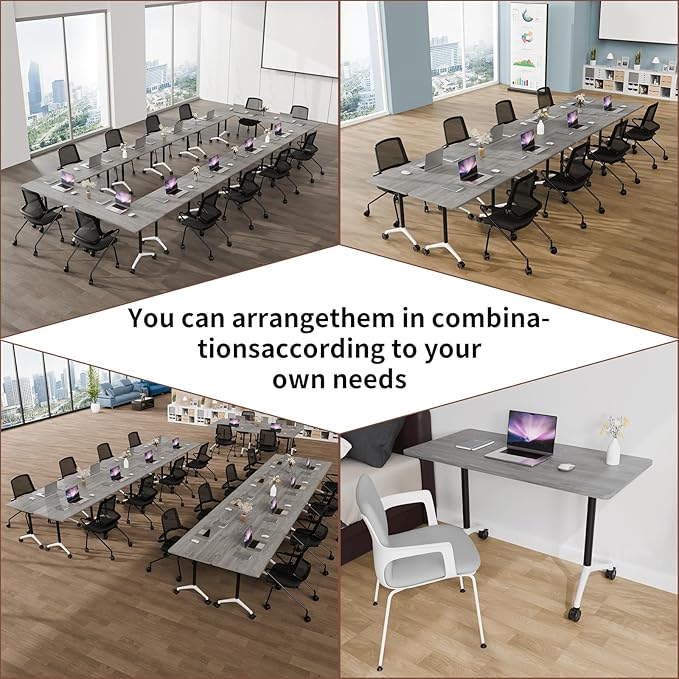 Conference Room Table with Flip-Top Design for Dynamic Meetings, Business Table Computer Desk with Heavy-Duty Frame,Foldable Seminar Meeting Tables for Home Office (6, B, 55.1IN)