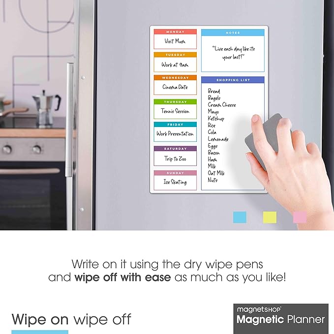 Magnetic Dry Erase White Board Planner for Fridge | Apartment Essentials and Home Organization Must Have | Family Planning, Grocery List, Whiteboard Calendar, Chore Chart | Multi-Color 12" x 16"
