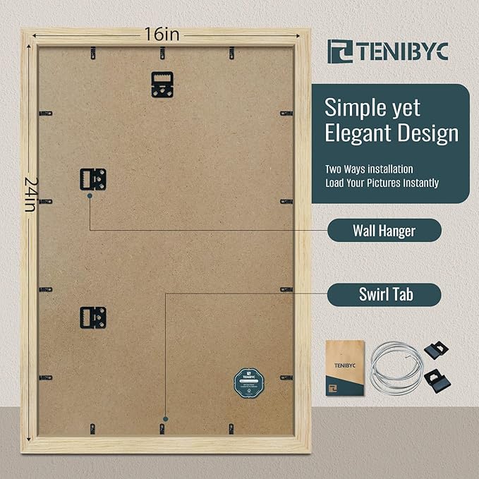 16x24 Poster Frames Set - 3 Pack - Natural Oak Wood - Display Wall Posters, Large Photos, Puzzle Displays & Gallery Walls - Statement Wall Decor