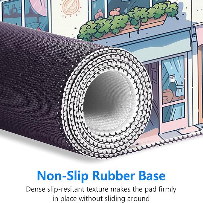 Cute Kawaii Gaming Mouse Pad Desk Pad Anime Street Aesthetics Large Gaming Mouse Mat with Stitched Edges,Non-Slip Waterproof Rubber Base Mous Mat Office Computer Keyboard Laptop Home 31.5"x11.8"