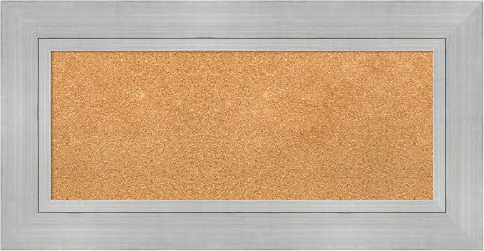 Amanti Art Natural Cork Board for Wall, 19x37 Vision Board with Silver Wood Frame, Medium Corkboard Office Decor for Home Organization, Casual Corkboard Pinboard to Display Items for Home