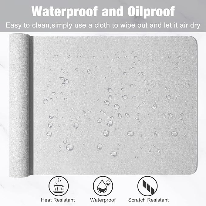 Hsurbtra Desk Pad, 35.5" x 17" PU Leather Desk Mat, XXL Extended Mouse Pad, Waterproof Desktop Blotter Protector, Non-Slip Ultra Thin Large Laptop Keyboard Writing Mat for Office Home, Gray