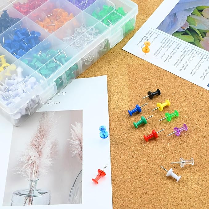 600 Pack Thumb Tacks, Colored Map Push Pins Multicolored Push Pins Assorted 12 Colors, Decorative with Steel Point for Bulletin Board, Fabric Marking, Crafts and Organization at Home Office Schoo