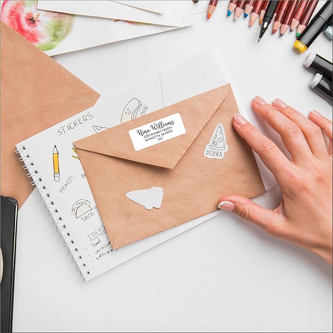 Return Address Labels Custom Printed - White Stickers Personalized with Name for Mailing, Shipping, Envelopes, Packages, Business, School, Home Use by PrettySweetParty (Joyful Script)