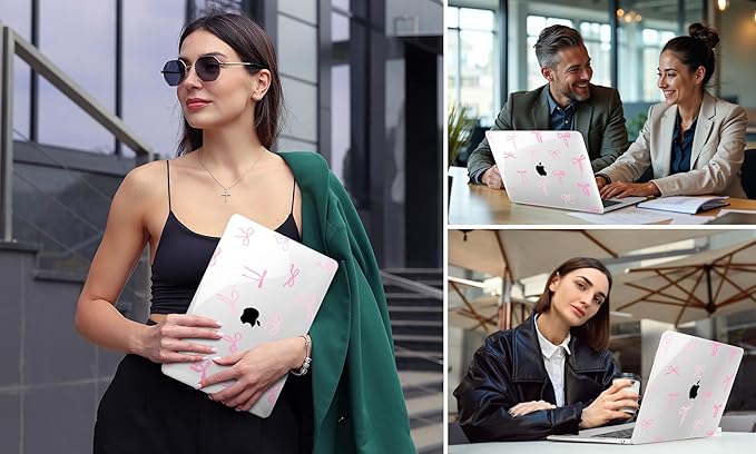 DONGKE for MacBook Air 13 Inch Case 2021-2018, Compatible with A2337 M1 A2179 A1932 Support Retina Display & Touch ID, Hard Shell Plastic Cover with Keyboard Skin - Pink Bows