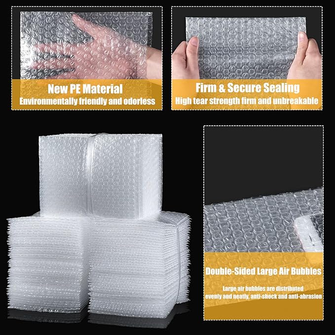 300PCS Clear Bubble Out Bag 6" x 6", Small Bubble Pouches Wrap Bags, Double Wall Shockproof Bubble Pouches Packaging Bags Cushioning Protective Bag for Moving, Shipping, Packing and Storage