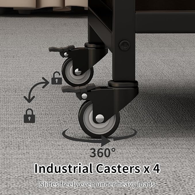 2 Tier Large Printer Stand, 20 x 20 Inches Printer Table with Storage Shelf, Rolling Printer Cart with Wheels for Home Office, Scanner Fax (Black)