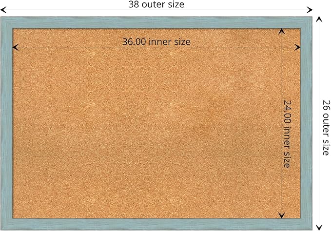 Amanti Art Natural Cork Board for Wall, 26x38 Vision Board with Blue Wood Frame, Large Corkboard Office Decor for Home Organization, Rustic Farmhouse Corkboard Pinboard to display items for home
