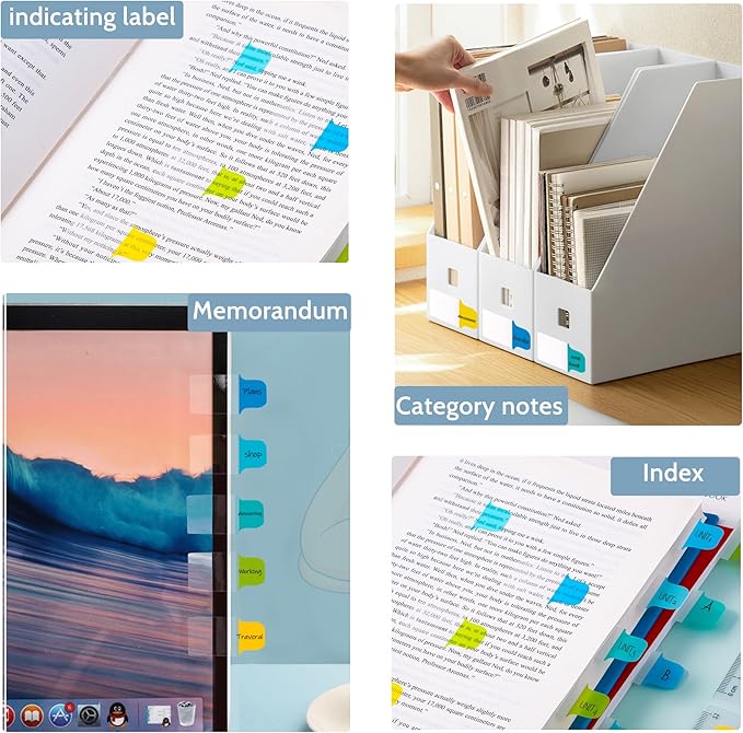Golcellia 6 Pcs Sticky Tabs - 600 Sheets 5 - Color Notebook Index Tabs - Sticky Flags, Page Tabs - Durable Divider & Binder Tabs for Books & Bibles