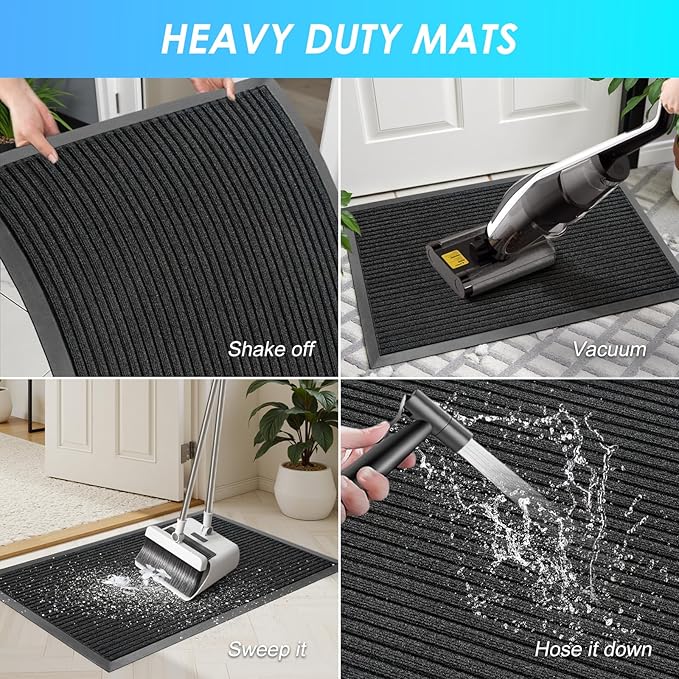 Vicwe Front Door Mat Indoor Outdoor Entrance, 71"x48" Heavy Duty Non-Slip Rubber Doormats, Low Profile,Easy Clean Entryway Floor Mats for Outside, Porch, Patios,Black