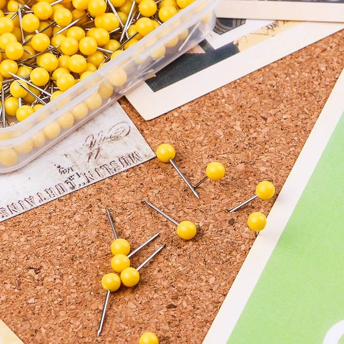 Map Tacks 1/8-Inch Assorted Color Beads Head Map Marking Push Pins,500-count (Yellow)