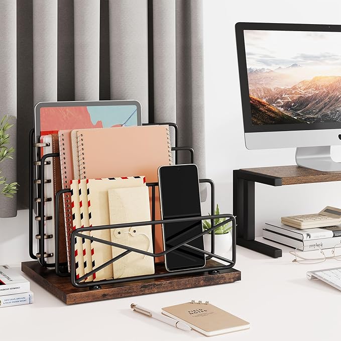 Desktop Mail Sorters Desk Mail Organizer-with 2 or 3 Slot Matte Black Metal Desktop Mail Sorter Metal Storage File Holder Letter Sorter Organizer for Home or Office Desktop (3 Slot)