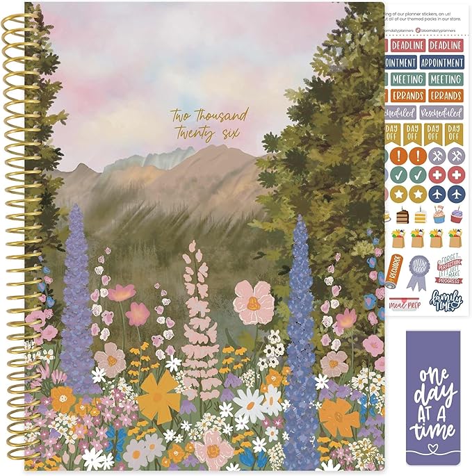 bloom daily planners 2026 Planner (January to December) - 8.5” x 11” Weekly & Monthly Dated Agenda Organizer Book with Stickers & Tabs - Flexible Soft Cover - Wildflower Mountainside
