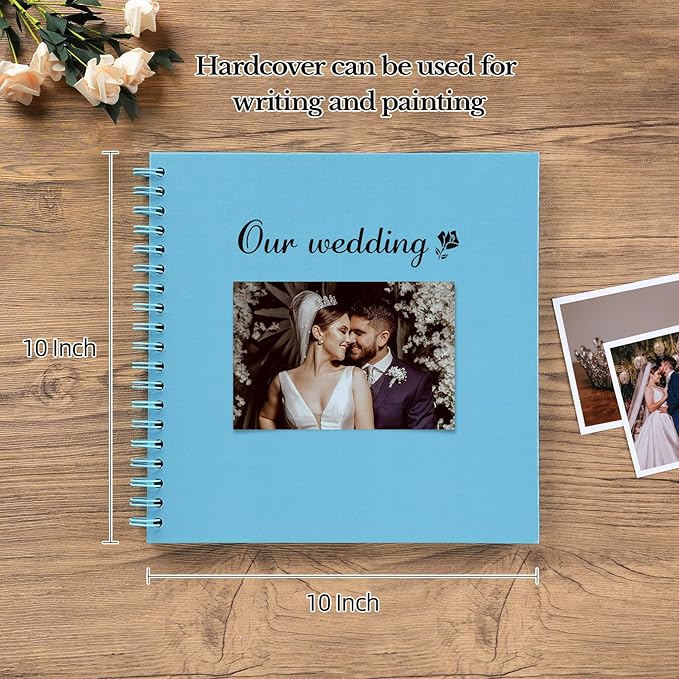 potricher 10 x 10 Inch DIY Scrapbook Album 40 Pages Hardcover Kraft Paper Scrap Book Photo Albums Memory Book for Wedding and Anniversary Family (Blue, 10 Inch)