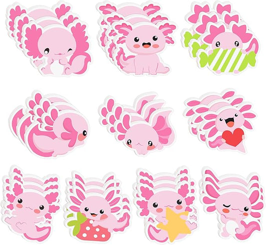 Xqumoi 30 Pack Cute Axolotl Sticky Notes, Mexican Walking Fish Shaped Self Sticky Notepads Animal Writing Memo Pads Teacher Appreciation Gift Back to School Office Supplies Birthday Party Favors