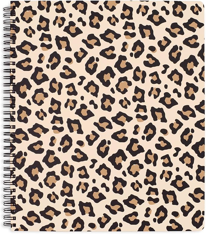 Steel Mill & Co Cute Large Spiral Notebook College Ruled, 11" x 9.5" with Durable Hardcover and 160 Lined Pages, Leopard