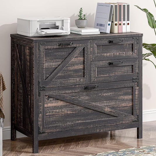 4-Drawer Wood Lateral File Cabinet for Hanging Files Letter/A4/Legal Size, Large Farmhouse File Cabinets for Home Office, Printer Stand with Office Cabinets, Office Furniture, Dark Rustic Oak