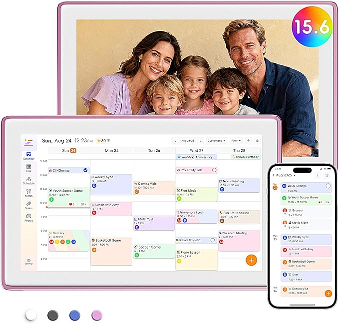 Westsee 15.6" Digital Wall Calendar Frame – Interactive Touchscreen Eletronic Calendars, Smart Family Planner for Schedule, Photo Display, Meals, Chore Chart & Tasks, Wall & Desk Mountable (Pink)