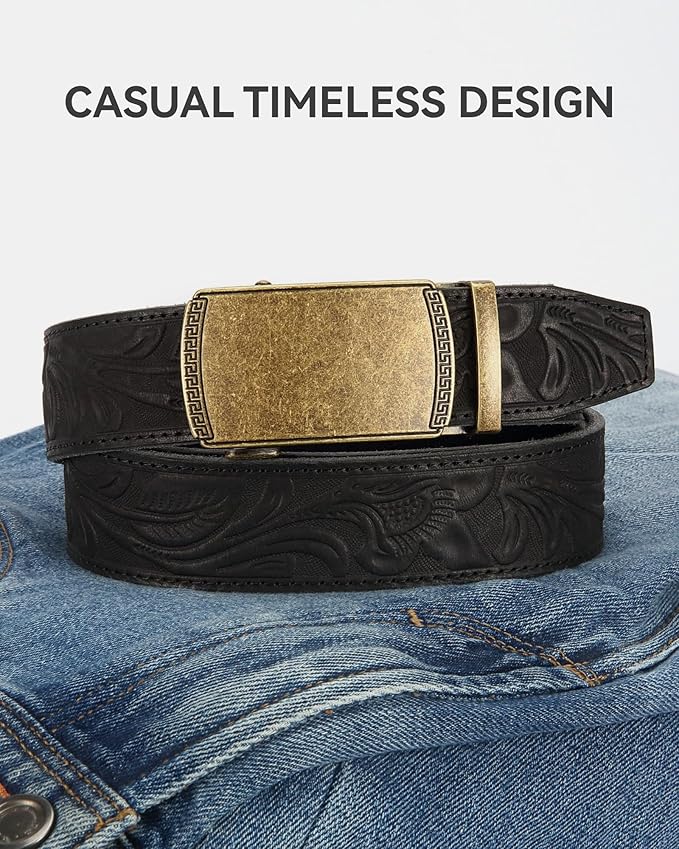 CHAOREN Mens Belt Leather Ratchet Belt - Customizable Fit, Effortless Style (35mm)