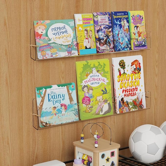 Brochure Holder Wall Mount, 2 Pack Acrylic Modular Flyer with Adjustable Magnetic Golden Bolt, Wavy Lace Pamphlet Display Stand for Organizer Trifold Flyer, Document, Leaflet, 6 Slots