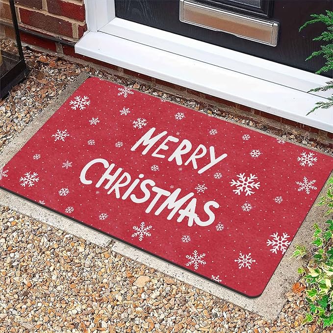 Christmas Door Mat for Indoor Outdoor Merry Christmas Snowflakes Welcome Mat Home Decor Non-Slip Rug Perfect for Front Door and Entryway Easy Clean, 18" x 30"Inch