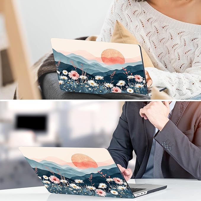 DONGKE Compatible with M4 MacBook Air 15 inch Case 2025 2024 2023 A3241 A3114 A2941 M3 M2 Liquid Retina Display Touch ID, Plastic Hard Case & Keyboard Skin & Screen Protector - Sun & Daisie