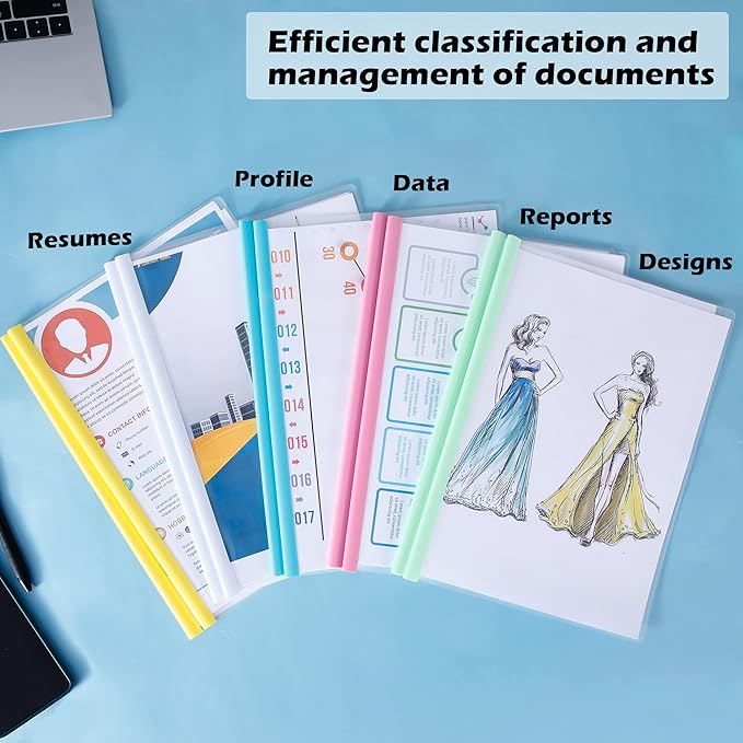 Report Covers with Sliding Bar, Clear Paper Protector Sleeves, 12.2 x 8.5 Inch (10 PCs)