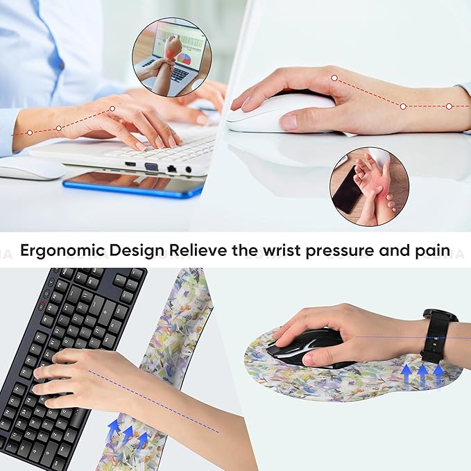 RRICHEN Mouse Pad with Wrist Rest, 3-in-1 Computer Mouse Pads, Keyboard Wrist Rest and Coaster Set, Non-Slip Keyboard Wrist Rest and Mouse Pad Set Ergonomic Design (YKMWR-57)