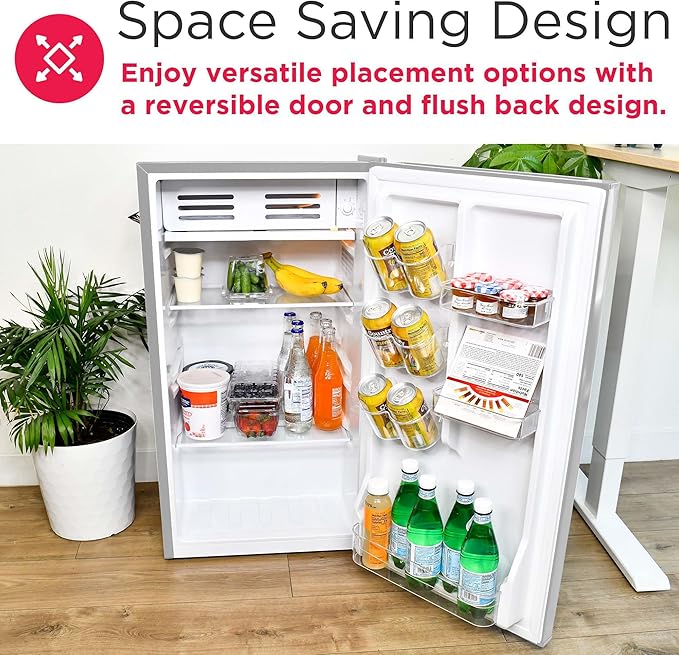 Frigidaire Retro Compact Fridge with Chiller, 3.2 cu ft Countertop Fridge with Built-In Bottle Opener, Compact Refrigerator for Office, Bedroom, Dorm Room or Cabin - 16.5"D x 19"W x 31"H (Moonbeam)