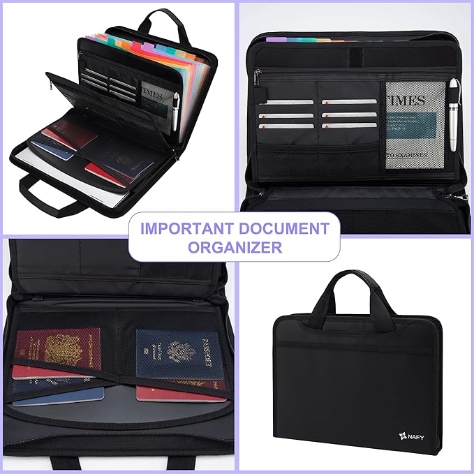 NAFY Fireproof Expanding File Folder, Handbag Multi Size Pockets Accordion File Folder Organizer Portable 13 Pockets Document Organizer for Office Home Receipts Bills Cards Vital Documents Storage